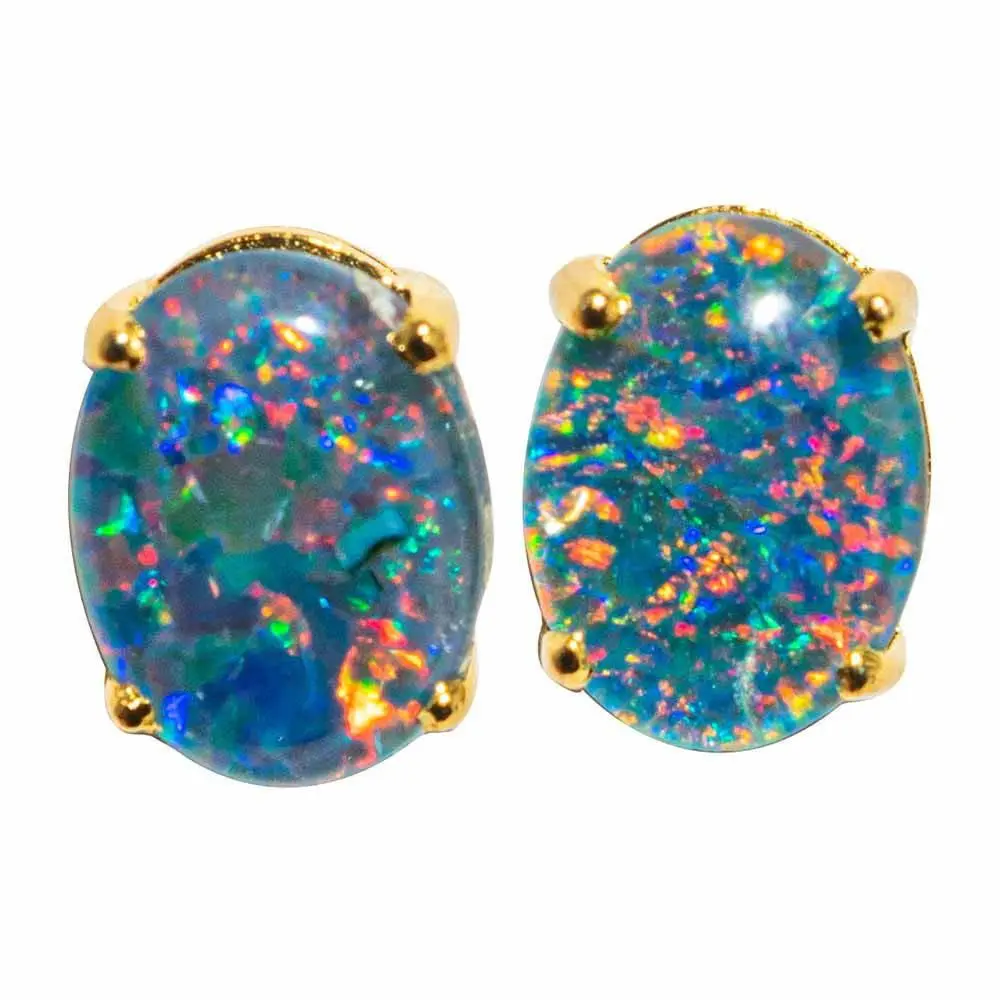 GENUINE ABUNDANCE 14KT GOLD AUSTRALIAN  OPAL STUD EARRINGS