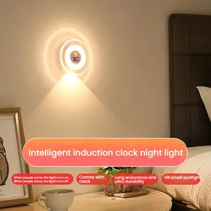 Smart Moonlight Wall Lamp - 3-in-1 Motion Sensor Night Light with Digital Clock & Wireless Charger, Dimmable Bedside Companion for Adults/Kids