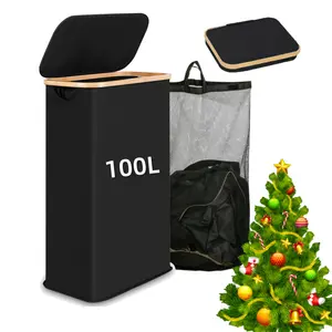 Nw 2Lbs Christmas Gift 100L Large Collapsible Laundry Hamper with Lid & Removable Bag - Tall Dirty Clothes Basket for Bedroom, Bathroom, Dorm Capacity