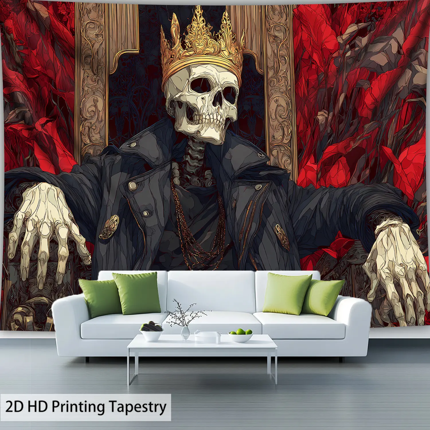 1pc Ultra Large Size Halloween BOO! Retro Handsome Skull King High-Definition Print Tapestry Polyester Home Decoration Tapestry Birthday Gift Party Decoration Suitable Living Room Bedroom Office Hostel with Free Hanging Clips