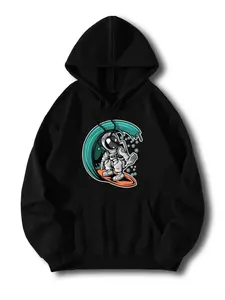 Men's Cartoon Astronaut Print Drop Shoulder Hoodie, Fashion Casual Regular Fit Drawstring Pocket Hooded Sweatshirt for Daily Holiday Outdoor Wear, Men Clothes for Fall & Winter