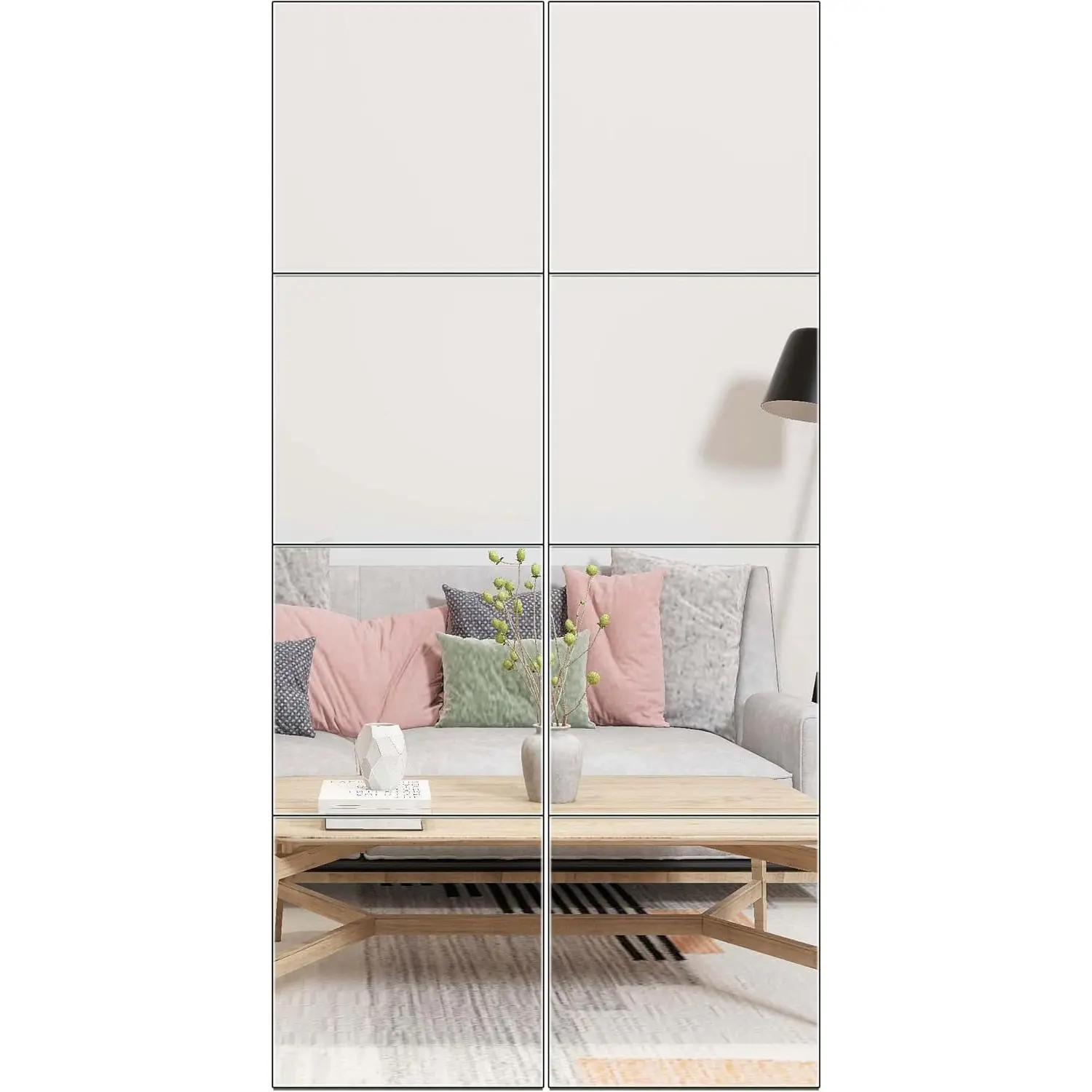 Full Length Mirror Tiles - 12 Inch x 8Pcs Frameless Wall Mirror Full Body Mirror for Home Gym Vanity Bedroom, Living Room
