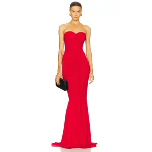 Norma Kamali x REVOLVE Strapless Shirred Front Fishtail Gown in Tiger Red