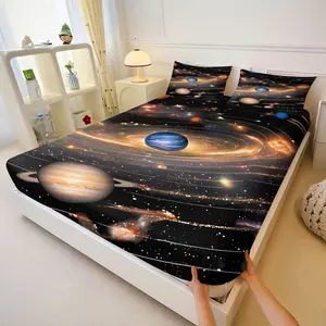3PcsCosmic Galaxy Fitted Sheet Set, Bed Sheets Set, Digital Print Bedding Set, Rich Colors of Celestial Bodies & Orbits, Soft & Durable Microfiber Bedspreads, Bedroom Decor & Space Lovers, Includes 2 Pillowcases, No Pillow Core