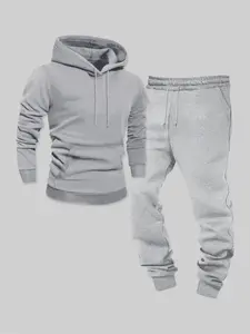 Men's Fleece Hoodie Sweatshirt Set, Warm Comfortable Long Sleeve Pullover with Kangaroo Pocket, Casual Fall Winter Daily Wear