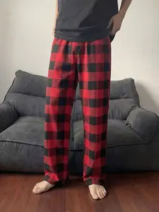 Men's Plaid Checkered Casual Long Pants, Loose-Fit Elastic Waist Sleepwear Loungewear, Breathable Comfortable Home Wear, Unisex Trendy Wide Leg Pants