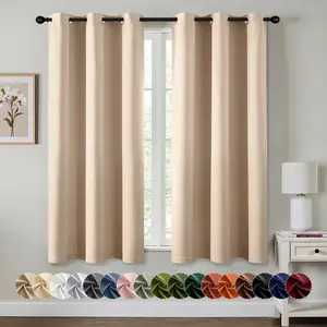 Beige Blackout Curtains for Bedroom Living Room 63 Inches Long 2 Panels, Thermal Insulated Room Darkening Drapes Solid Grommet Top Noise Reduction Light Blocking Window Treatments 40x63 Inch