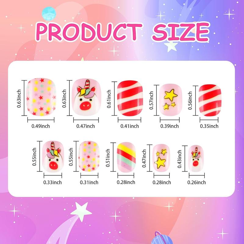 216Pcs 9 Pack Press on Nails Grils Kids Full Cover Short False Stick on Nail Tips for Kids Nail Art Decoration Christmas Birthday Valentine's Party Favors Gift(Lovely Style)