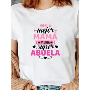 Eres La Mejor Mama Y Una Super Abuela Graphic T-Shirt Spanish Mom Grandma Shirt Funny Family Love Tee Women Casual Oversized Tee Trendy Gift for Mom Abuela Soft Cotton Everyday Wear