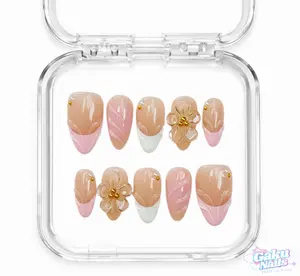 GakuNails PETAL COUTURE 10 PCS Medium Almond Handmade Press On 3D Bowtie Flower Builder Gel selectable size Reusable Nails