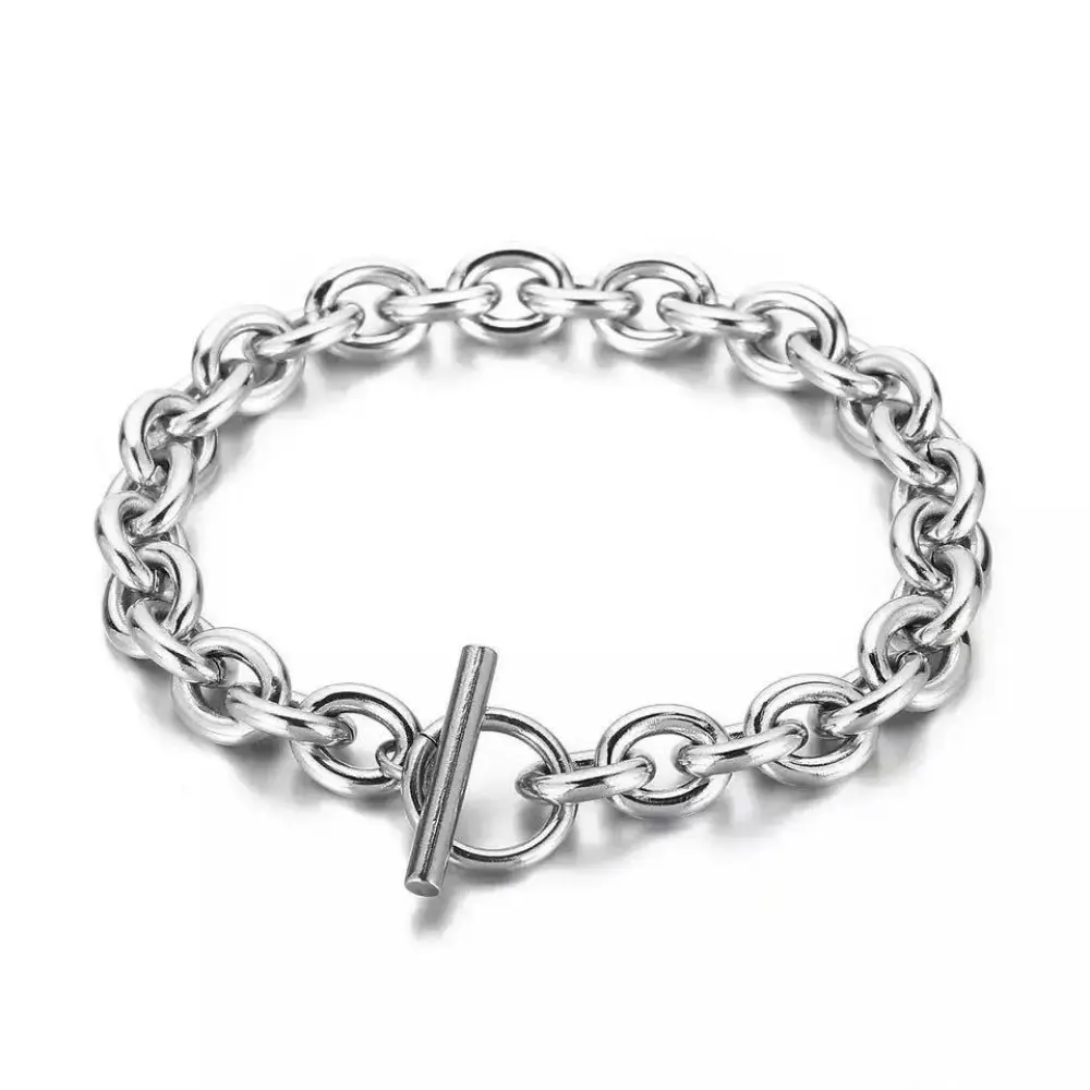 Men's 7mm Tarnish-Free Stainless Steel Cable Link Bracelet with T/O Toggle Link Clasp, Fashion Costume Jewelry Gift for Men, Thanksgiving, T/O Clasp, Unisex, Casual