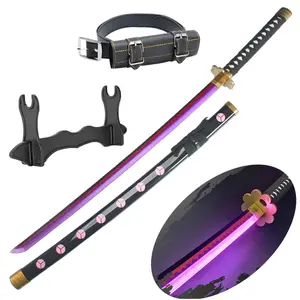 ELERVINO 41 inches Anime LED Light Roronoa Zoro Cosplay Sword Shusui Swords with Black Belt & Holder Stand Display for Halloween Anime Role Playing Props Cosplay Collection Decoration Christmas Gift Birthday Decoration