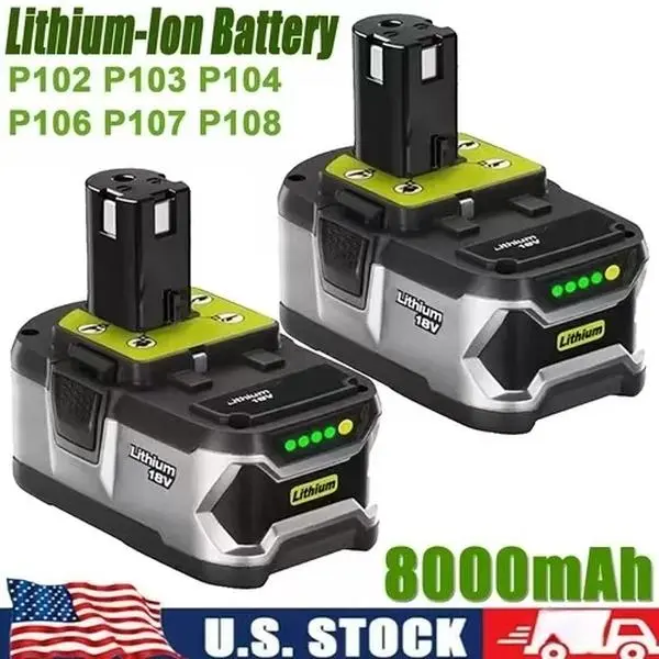 2PACK For RYOBI P108 18V One+ Plus High Capacity Battery 18 Volt Lithium-Ion New 8.0AH High Performance Long Endurance