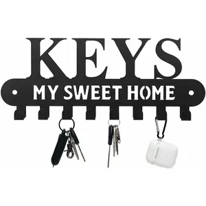 Black Metal Key Holder Storage Hooks with Sweet Home Decorative for Wall Mounted Decor Wall mounted Hook up Medals and Awards Coat key hanger Metal pendant wall art home decor Accessories
