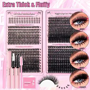 Natural Look Eyelashes Extension Set, DIY Eyelash Extensions, 1 Set Eyelashes Clusters & Lashes Glue & Tweezers & Brush, Eye Makeup Accessories for Women, Eyelash Extension Kit Cosmetic