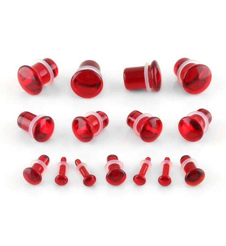 Red Glass Plugs - Single Flare