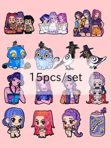 15pcs/set Cool Girl Group Enamel Brooches, Punk Vintage Zinc Alloy Badges, Elegant Backpack and Clothing Accessories Gift