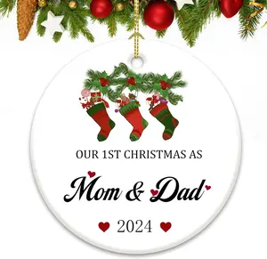 Baby's First Christmas Ornaments 2024,New Parents Gifts for Couples,Our First Christmas As Mom & Dad Ornament, Personalized Family of Three Christmas Ornament-Keepsake for Christmas Tree Decorations