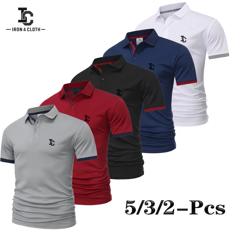 2/3/5 Pack Men's Polo Shirt, Breathable Lightweight Short Sleeve Collared Tops with Contrast Trim, Comfortable Relaxed Loose Fit, Stylish Versatile Casual Golf Shirts for Business, Office, Work, Travel, Outdoor Activities and Everyday Summer Wear