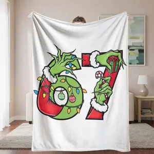 Christmas  Style Flannel Blanket Festive Hands Holding Gift Candy Cane And Lights Pattern Soft Cozy Warm Decorative For Holiday Parties Winter Home Decor Couch Sofa Throws Gift Giving
