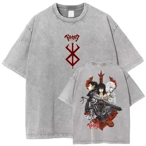 Berserk Guts T Shirt Manga Griffith Printed T-shirt Men Unisex Clothes Street Vintage Washed Tshirt Short Sleeve Cotton Tees