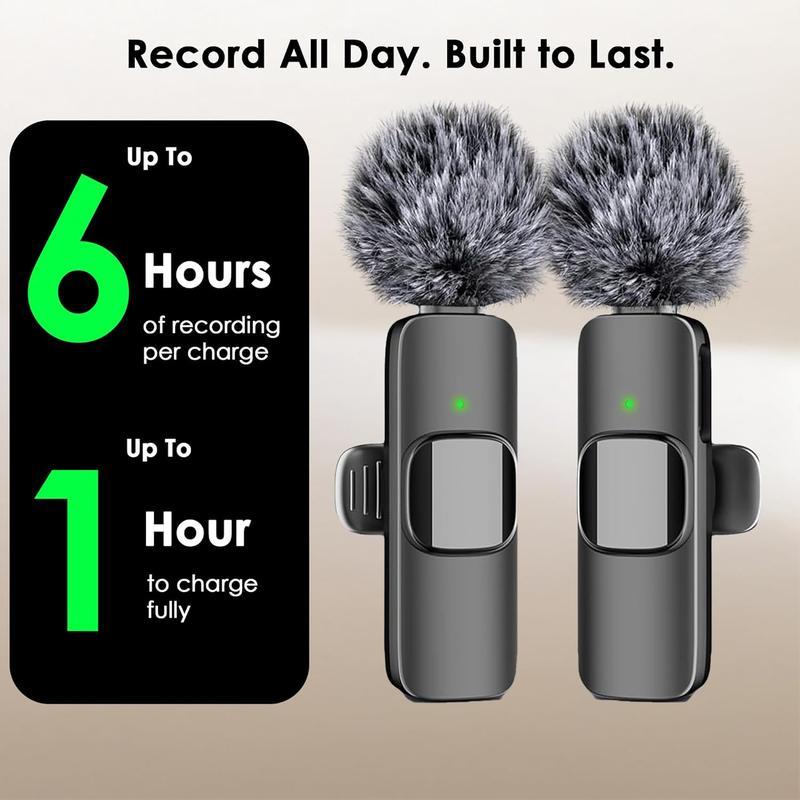 Wireless Microphone for iPhone/Smartphone,  Microphones with Clearer Audio for Video Recording, Interview, Vlog，Noise Reduction Device Noise Cancellation Stereo Wireless vlogging tools handheld mic microfono minimic