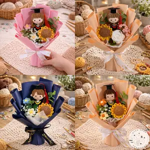 Crochet Graduation Bouquet flowers with Graduate Doll – Handmade Class of 2026 Senior Gift, Cute Amigurumi Flower Keepsake Gift