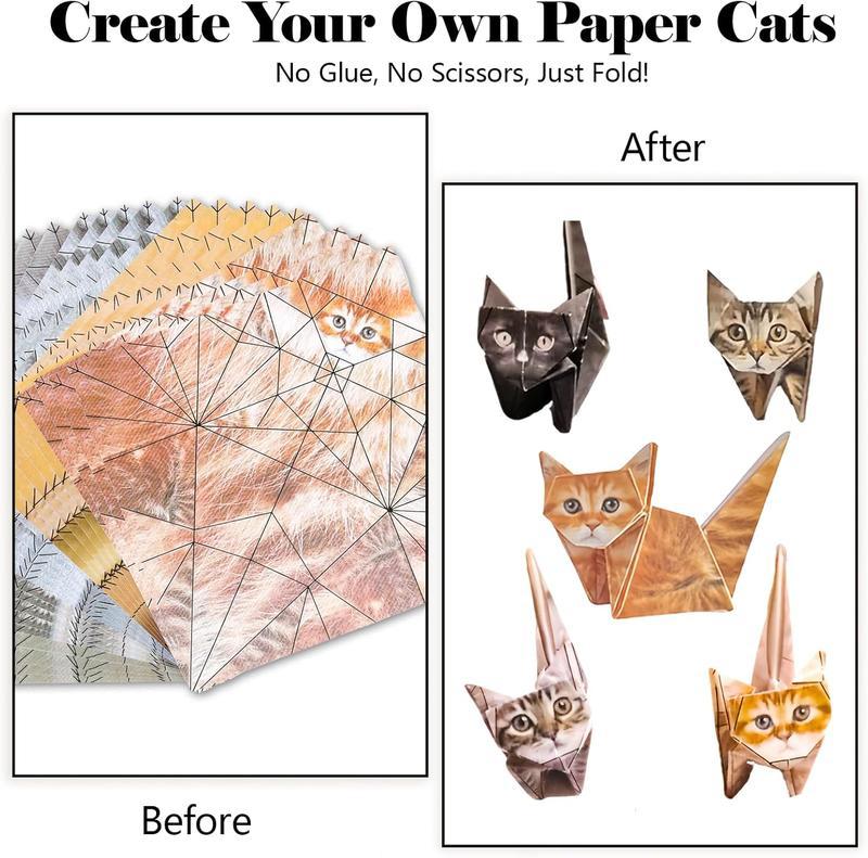 DIY Paper Cats Origami Kit 50 Sheets 3D Folding Craft Set Fun and Relaxing Handicraft Activity Cute Desk Decoration Perfect Gift for Kids Adults Pet Lovers Educational Toy to Improve Hand Eye Coordination Creativity and 3D Thinking Skills