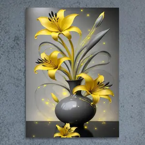 Vibrant Yellow Lily Theme Canvas Wall Art, Suitable for Easter, Mother's Day, Men's and Women's Indoor Luxury Decoration, Bedroom, Living Room, Bathroom, Home Office Aesthetic Decoration Poster, Made in USA, Comes with Hanging Decor Artistic Decorative