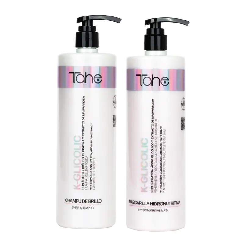Tahe K-Glicolic Big Kit - Shampoo 1000ml + Mask 1000ml With Glycolic Acid And Keratin for Shine and Hydration