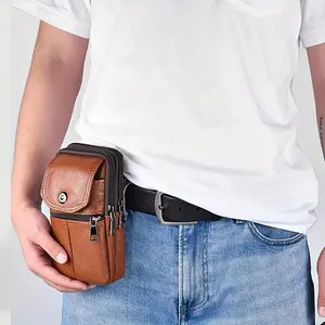 Leather Cell Phone Shoulder Holster Hip Bum Pack Pouch for Men Vertical Holster Belt Clip Pouch Carrying Case with Card Slots Compatible With iPhone High Quality Soft Genuine Cowhide Large Capacity Design