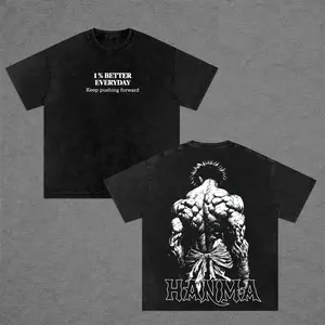 Hanma Baki Anime Graphic Tee Men's Oversized Pump Cover Gym T-Shirt Vintage Washed Workout Clothing Casual Unisex Apparel Muscle Tank Sleeveless Gym Shirt Aesthetic Anime Streetwear 100% Premium Cotton - Menswear, Top