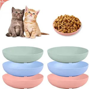6-Pieces  Fatigue Cat Bowl - 5.5 Inch Shallow Cat Food Dish Wide Cats Wet Feeding Bowls, PET Plate for Kittens and Short Legged Cats (Type-A Normal Bowls)