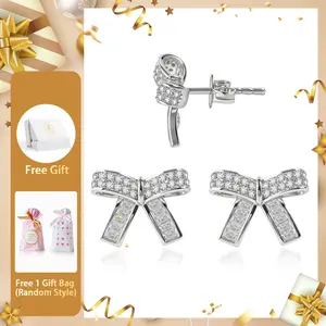 EOM Moissanite Twinkle Bow Stud Earrings Valentine's Day Wedding Engagement Anniversary Romantic Elegant Gift Daily Wear mothersdaygift