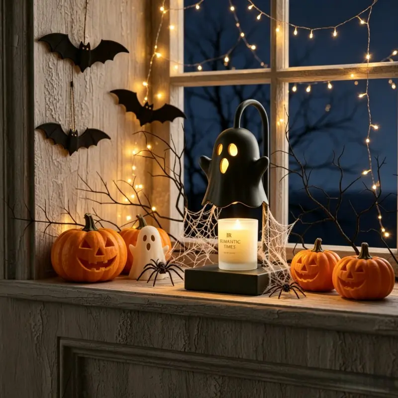 Halloween Ghost Candle Warmer Lamp with Timer, Dimmable Gothic Wax Melter for Jar Candles, Spooky Black Ghost Decor, Perfect Gift for Goth Girls & Witchy Souls, 2 GU10 Bulbs Included, No Candle