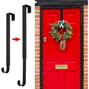 GP Life Wreath Hanger for Front Door, Adjustable from 15 to 25 Inches Hanger, 20 lbs Larger Door Upgrade Christmas Fall Wreaths Decorations Hook (Black)