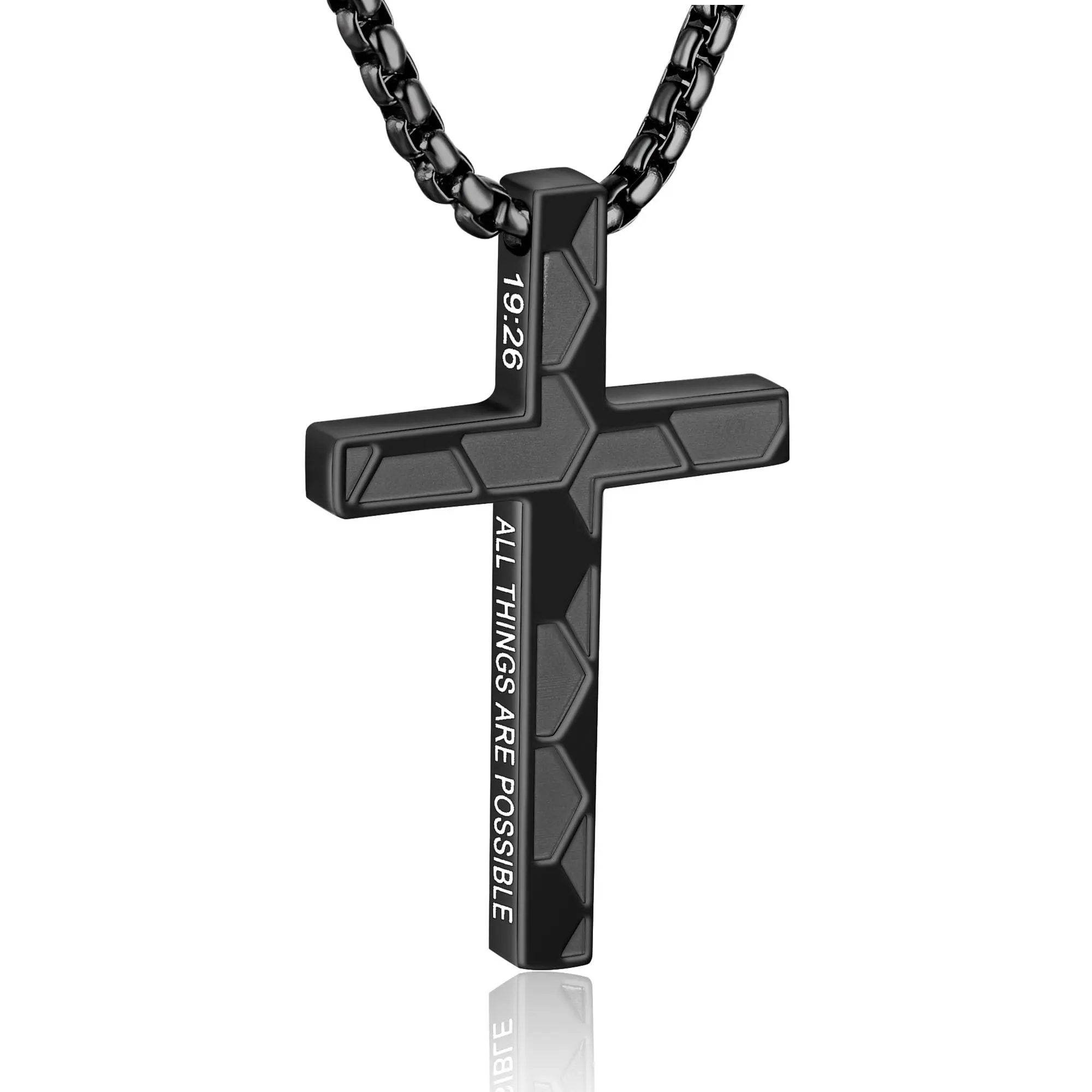 Stainless Steel Engraved Christian Baseball Cross Necklace with Bible Verse, Religious Jewelry for Teenage Boys - Communion, July 4 Independence Day Teenage Boy Gifts, Engraved Necklace, Crucifix Necklaces