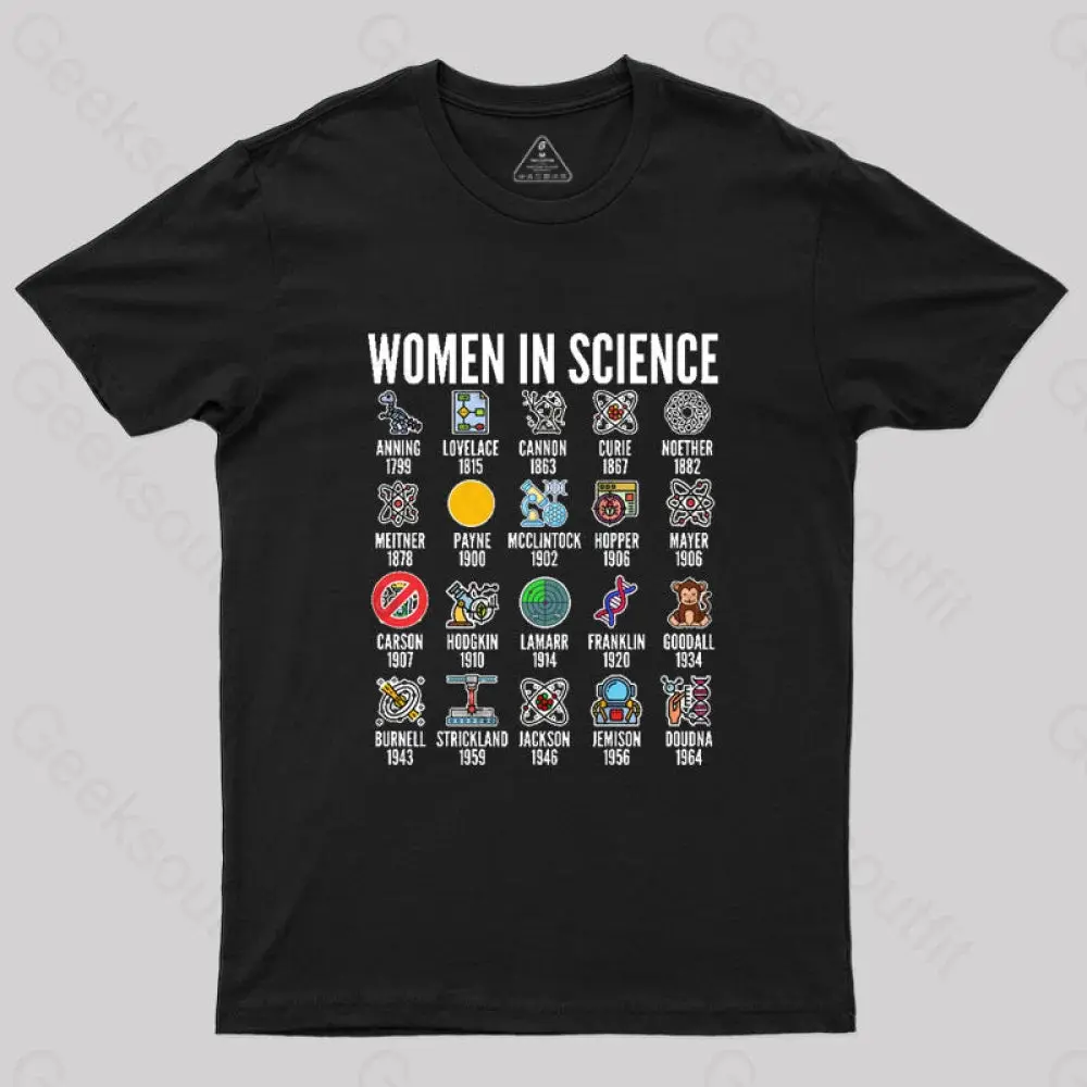 Men's Unisex Geek Theme T-Shirt - Women in Science Scientist Icons, Casual Short-Sleeve Round Neck Organic Repro Safe Clothes, Yes