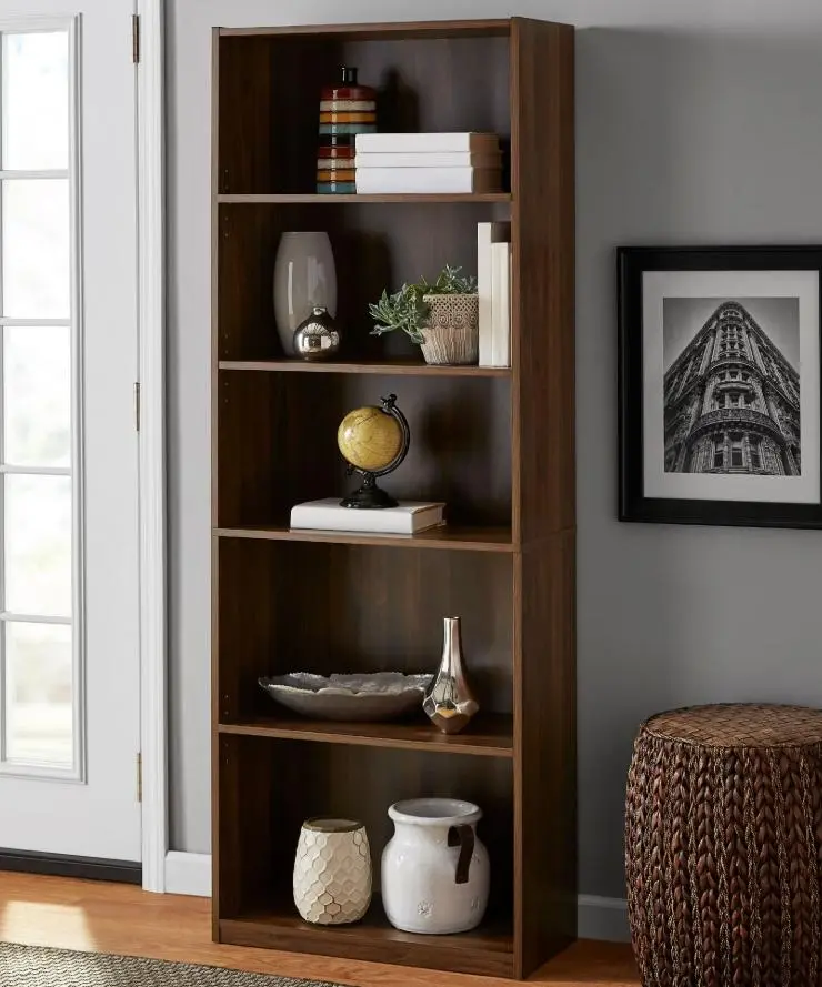 Mainstays 5-Shelf Bookcase with Adjustable Shelves, Canyon Walnut