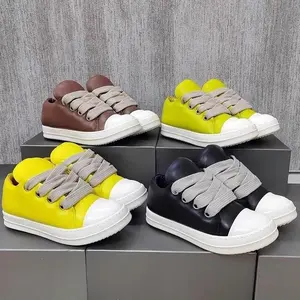 classic wide shoelaces cowhide trainers for men and women designer ro gothic style genuine leather bread shoes lace up retro shoes size 35-45