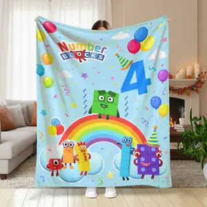 Number Blocks Flannel Blanket， Vibrant Characters Print， Soft Plush Cozy Warm， Perfect for Birthday Party Decorations， Playroom Accent， Educational Gift for Toddlers， Baby Shower Essential.
