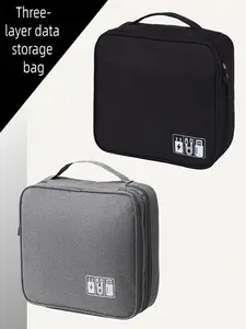 Three-Layer Data Bag, Cosmetic Storage Bag, Multifunctional Digital Organizer, Large Capacity, Multi-Compartment, Perfect Gift for Home Use
