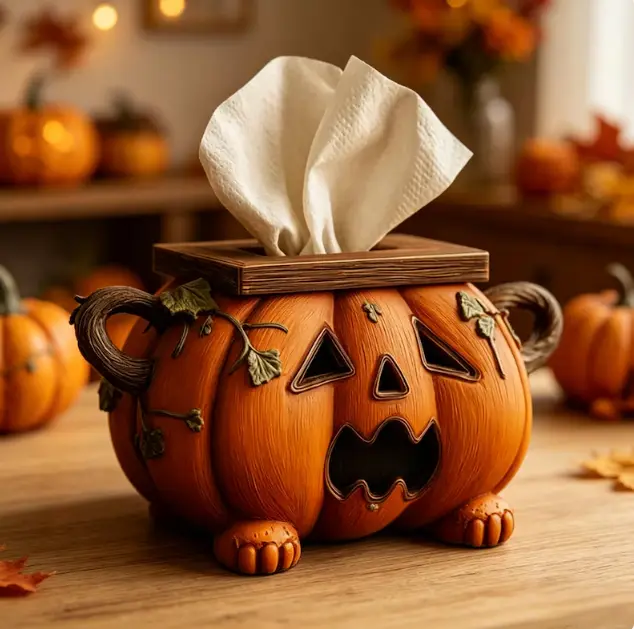 Resin Spooky Jack-O-Lantern Tissue Box Holder, Halloween Tabletop  & Napkin Dispenser, Home Accent for Bathroom & Kitchen, TikTok Viral Gift (Home  Sculpture) garden decor supply statue funny decoration