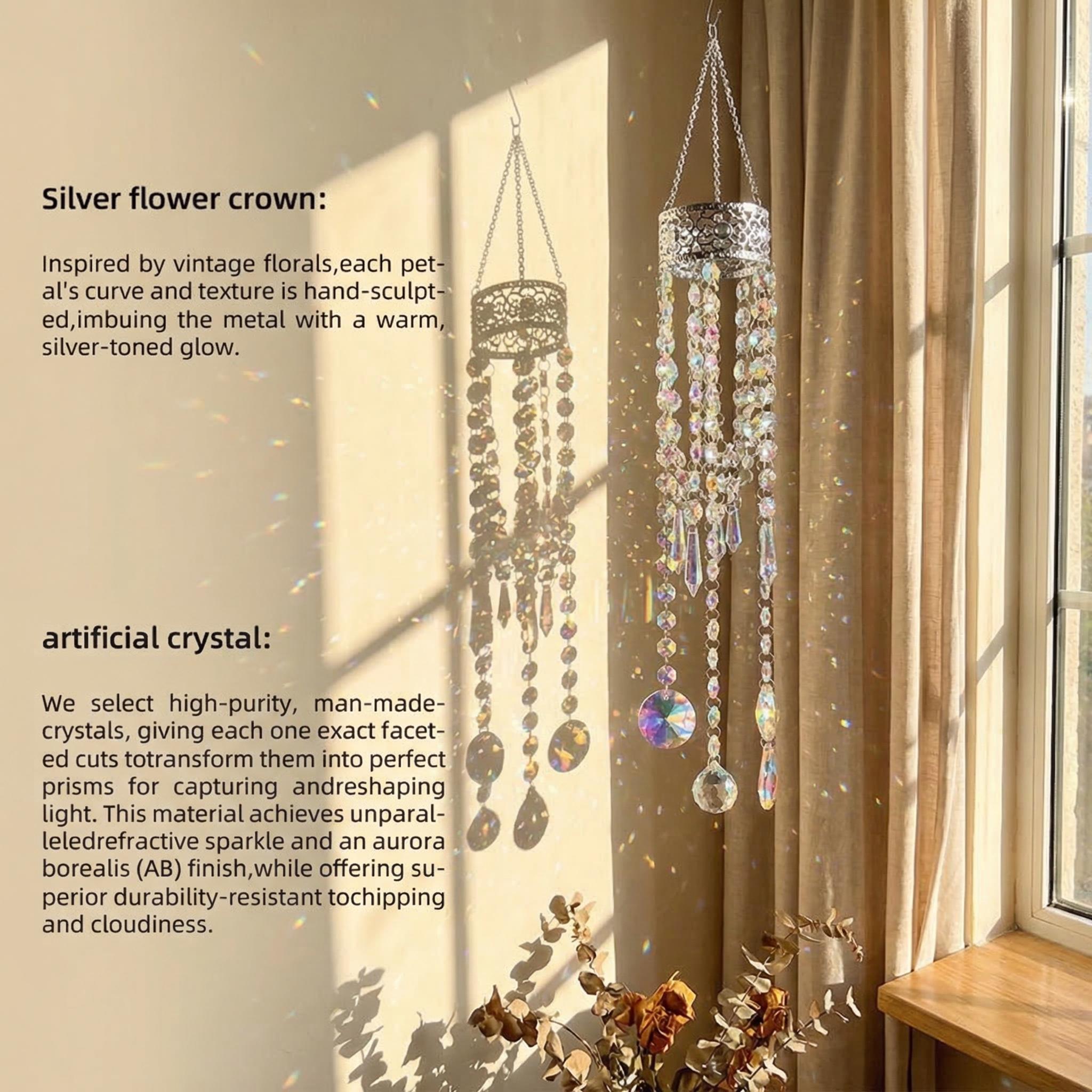 Crystal Sun Catcher with Silver flower Crown – Rainbow Maker Prism Decor, Handmade , Indoor Windows , french doors Durable Gift for Home Garden Wedding Blessings glass suncatcher wall art great gardening unique large memorial wind chime Crystal Sun Catcher with Silver flower Crown – Rainbow Maker Prism Decor, Handmade , Indoor Windows , french doors Durable Gift for Home Garden Wedding Blessings glass suncatcher wall art great gardening unique large memorial wind chime