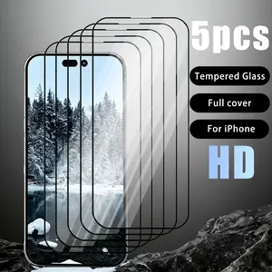 5 Pack HD Tempered Glass Screen Protectors, Full Screen Coverage Crystal Clear Anti-Scratch Oleophobic Anti-Fingerprint Film Compatible with iPhone XS/11/12/13/14/15/16/17 Pro Max 17e16e All Models