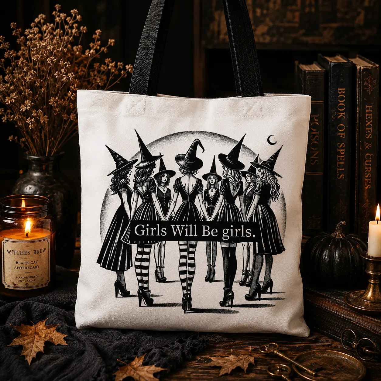 Girls Will Be Girls Gothic Tote Bag, Women’s Canvas Shoulder Bag for Books, Shopping & Everyday Carry