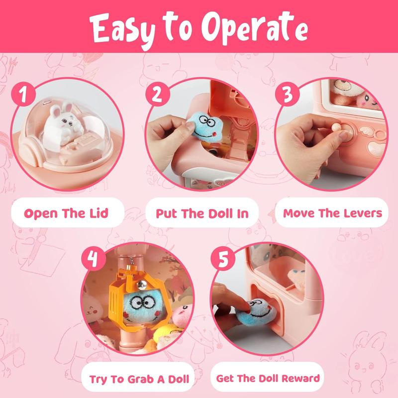 Claw Machine for Kids Mini Vending Machine Candy Grabber Prize Dispenser Toys for Girls Electronic Arcade Claw Game Machine with Lights Sound Rabbit Claw Ideal for Parties Birthdays