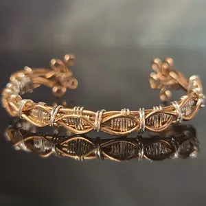 Infinity Loop Copper Cuff Bracelet with Silver Access, Wire Wrap Jewelry for Women