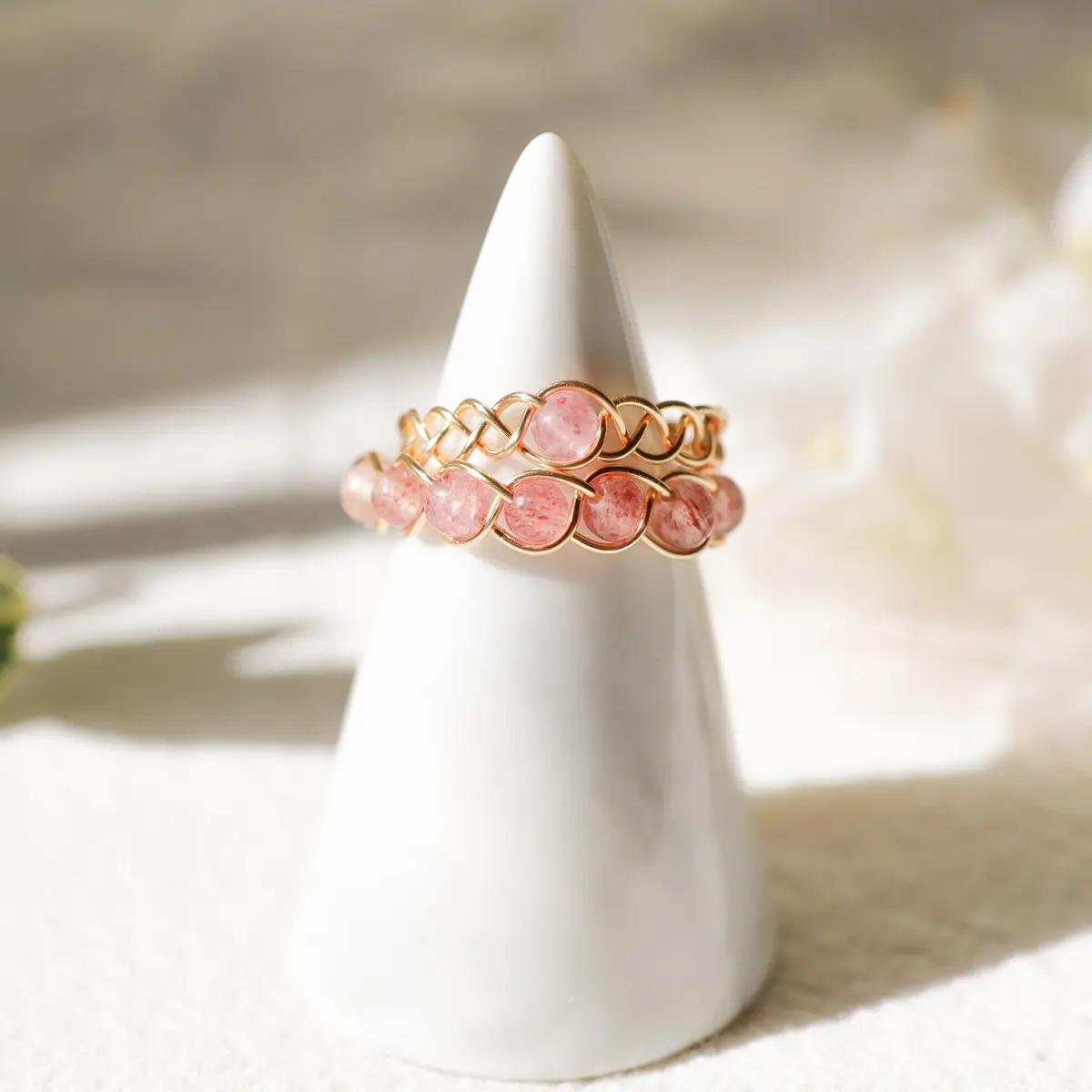 Strawberry Quartz wire wrapped crystal ring | Beaded custom ring | Gemstone Handmade ring Daily Birthday Anniversary Daily
