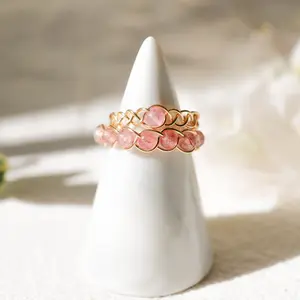 Strawberry Quartz wire wrapped crystal ring | Beaded custom ring | Gemstone Handmade ring Daily Birthday Anniversary Daily